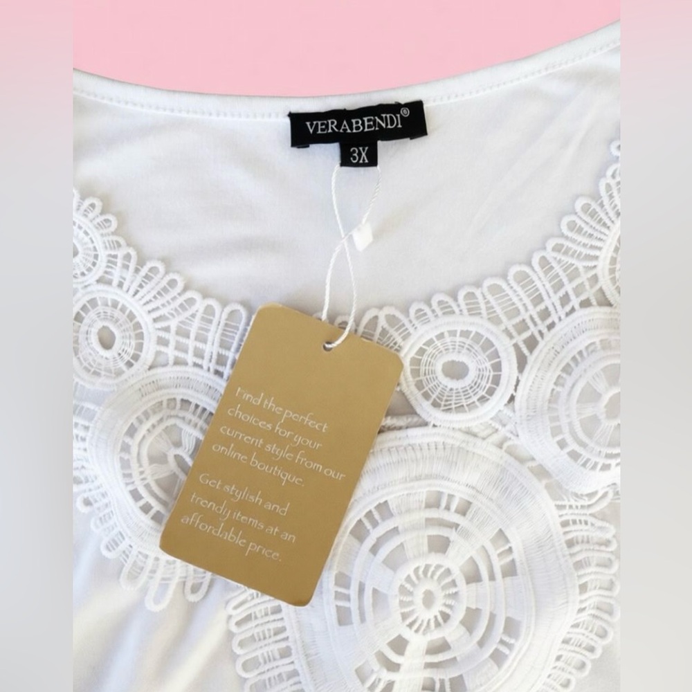 Verbendi Women’s 3X Short Sleeve White Blouse Top Crochet Accent - Picture 8 of 13